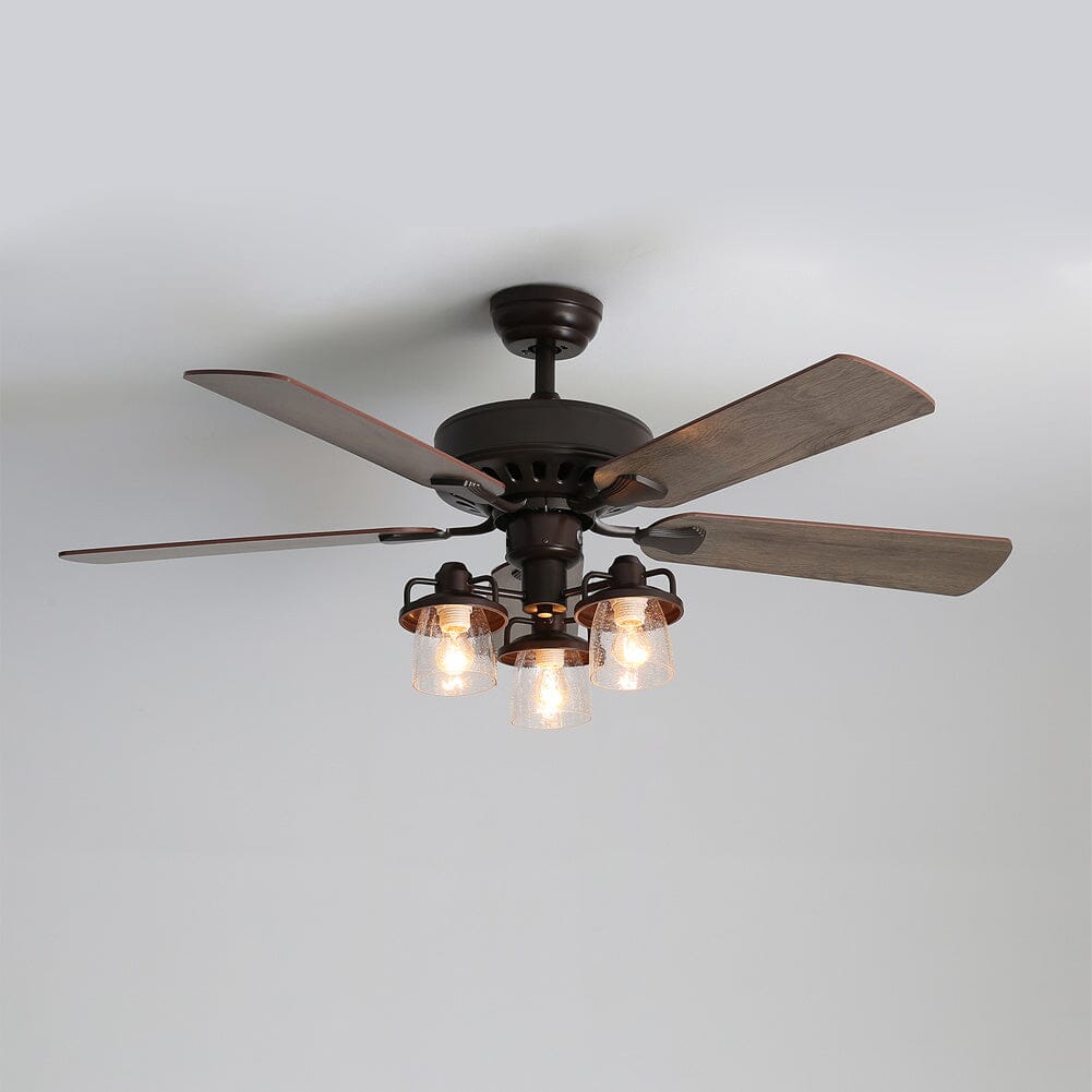 Rustic 52-Inch Wood Ceiling Fan with Remote and 3 LED Lights - Atelier Dubois Paris