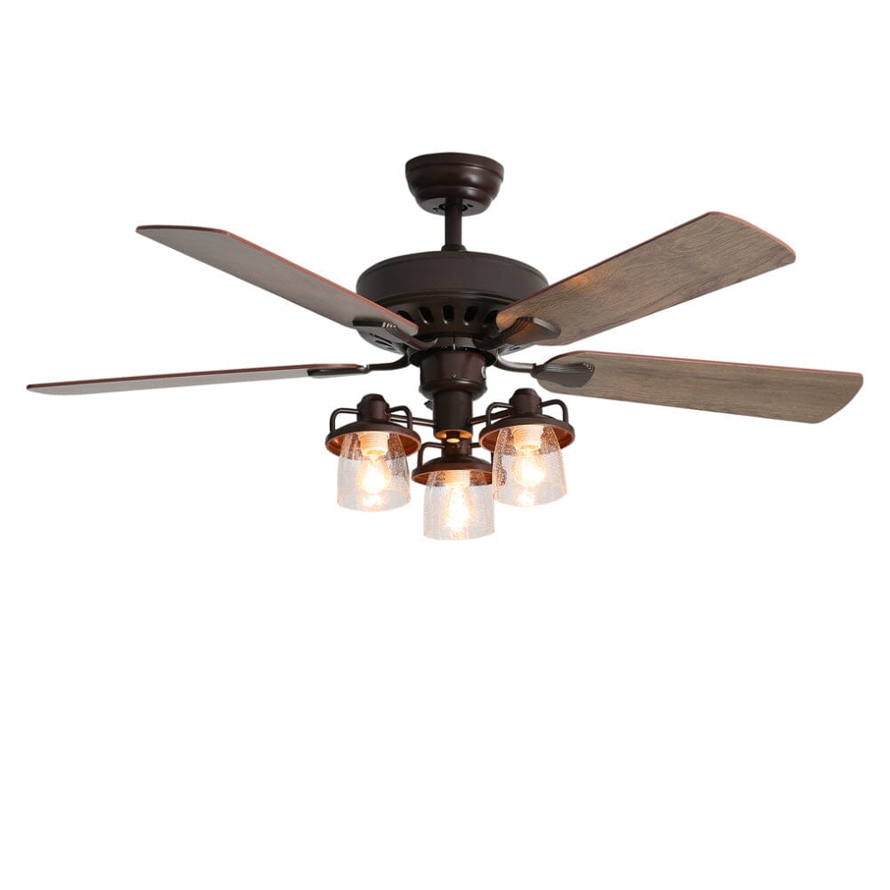 Rustic 52-Inch Wood Ceiling Fan with Remote and 3 LED Lights - Atelier Dubois Paris