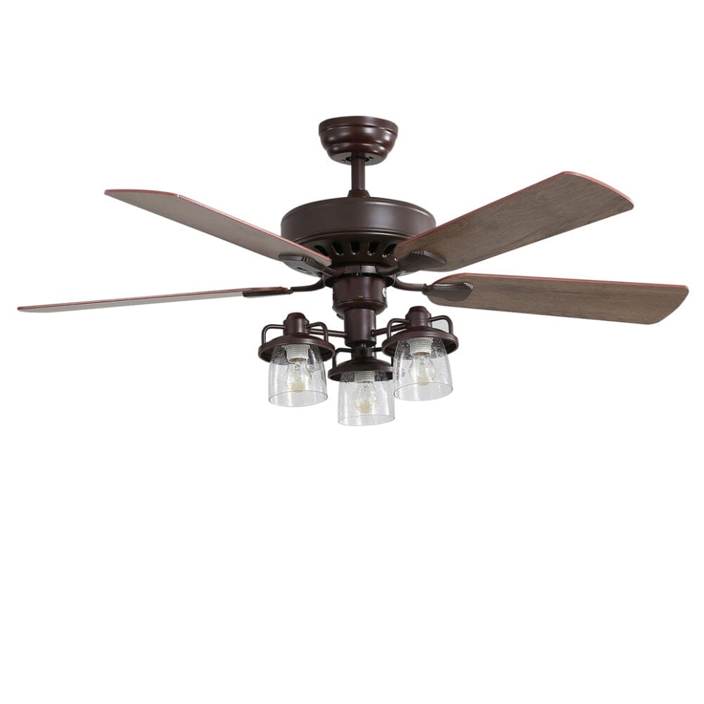 Rustic 52-Inch Wood Ceiling Fan with Remote and 3 LED Lights - Atelier Dubois Paris