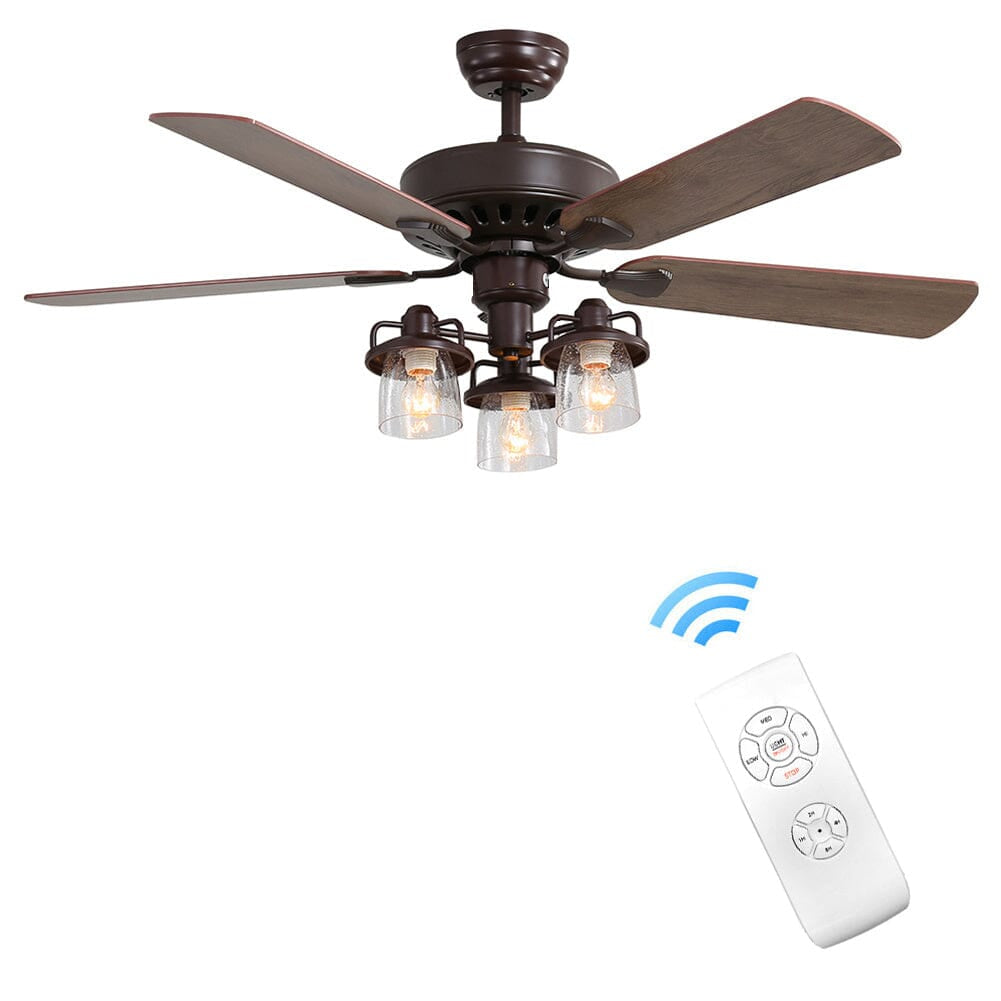 Rustic 52-Inch Wood Ceiling Fan with Remote and 3 LED Lights - Atelier Dubois Paris