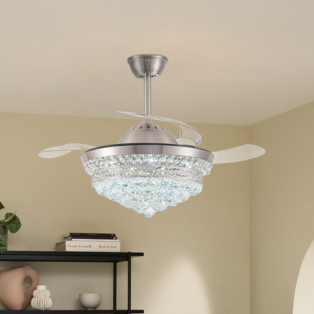 Elegant 42-Inch Ceiling Fan with Crystal Chandelier and Dimmable LED Light