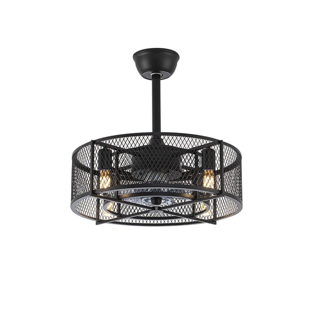 Contemporary Black Ceiling Fan with Metal Mesh Cage and 30W Light