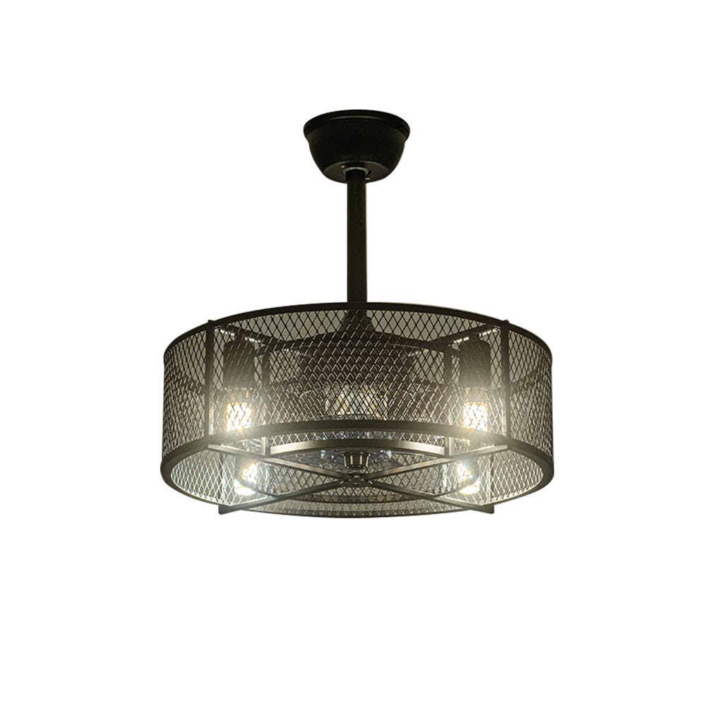 Contemporary Black Ceiling Fan with Metal Mesh Cage and 30W Light