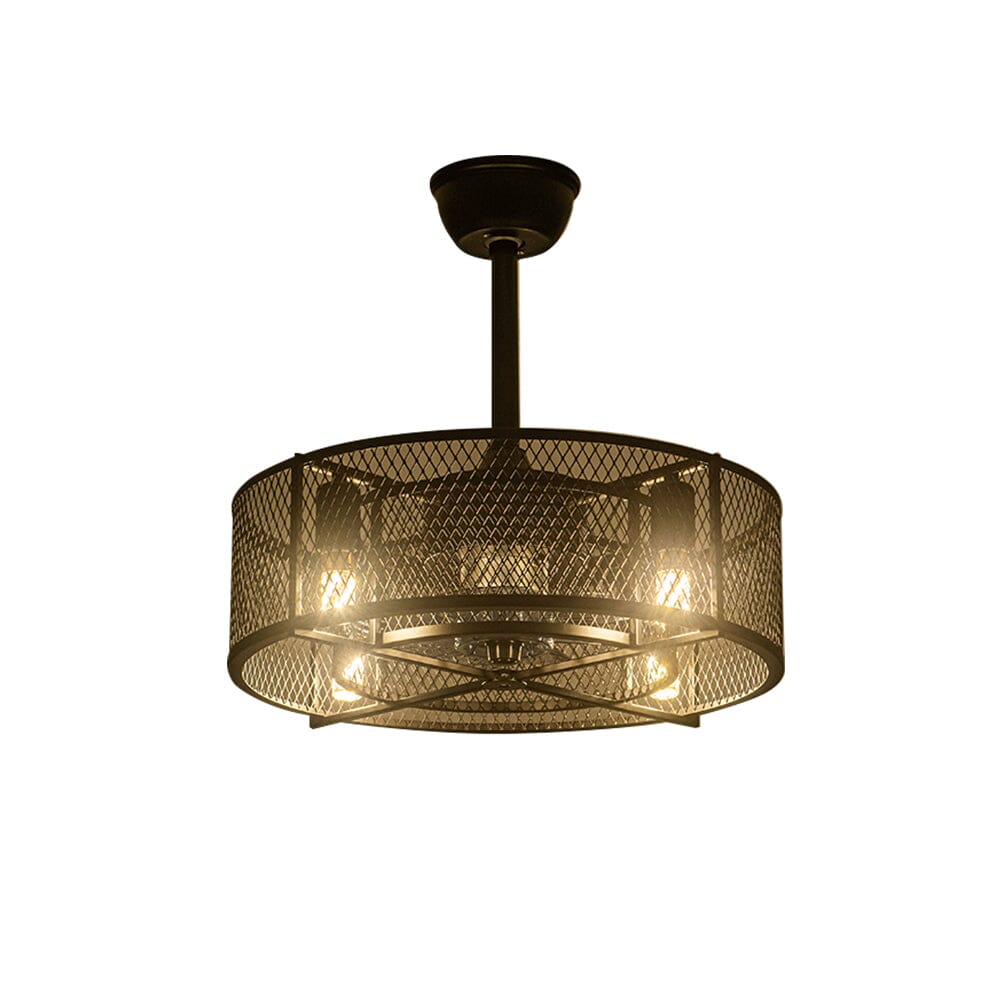 Contemporary Black Ceiling Fan with Metal Mesh Cage and 30W Light