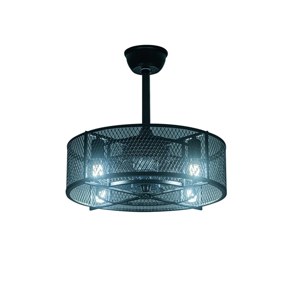 Contemporary Black Ceiling Fan with Metal Mesh Cage and 30W Light