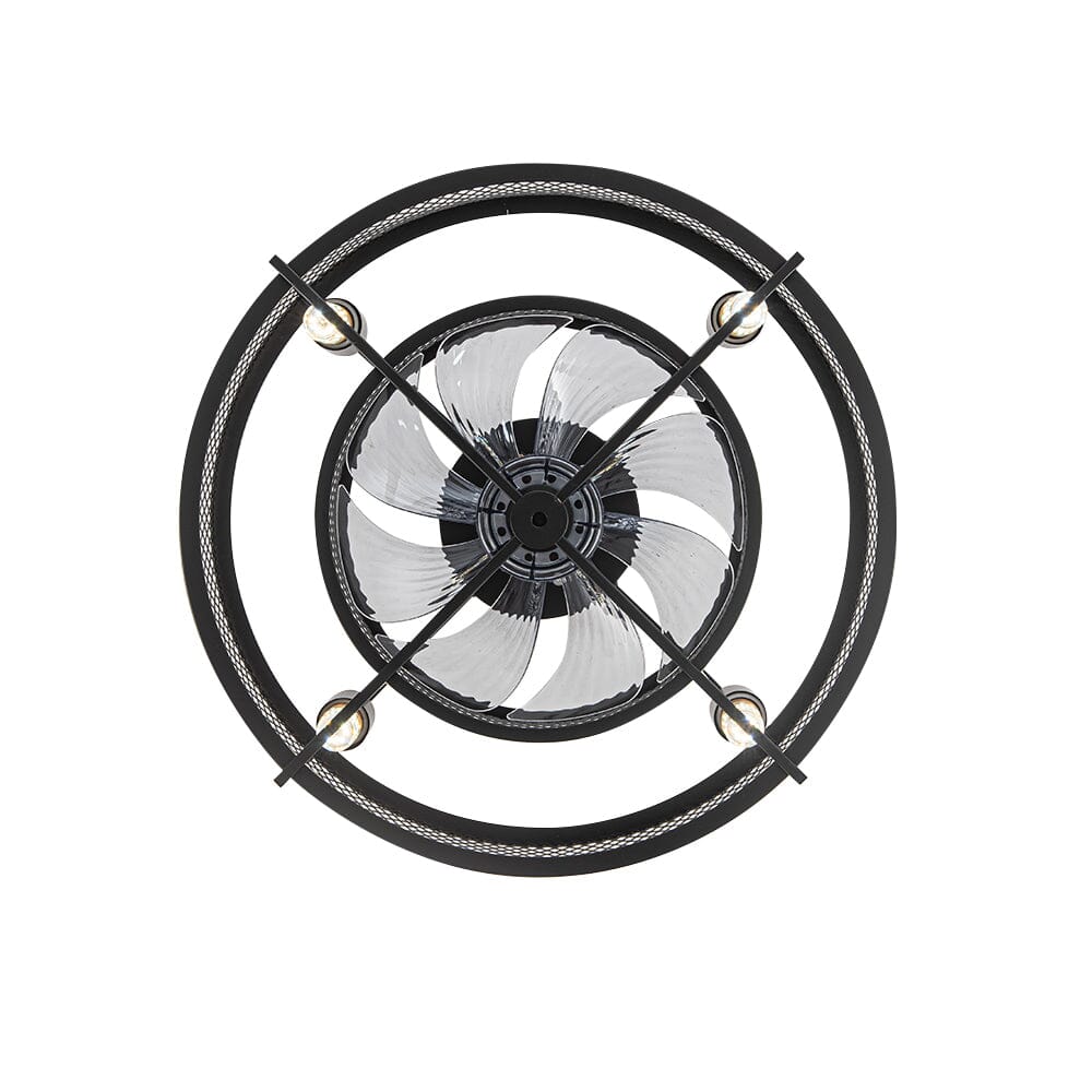 Contemporary Black Ceiling Fan with Metal Mesh Cage and 30W Light