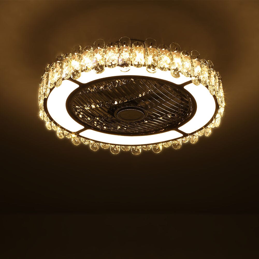 Stylish Round Crystal LED Flush Mount Ceiling Fan Light