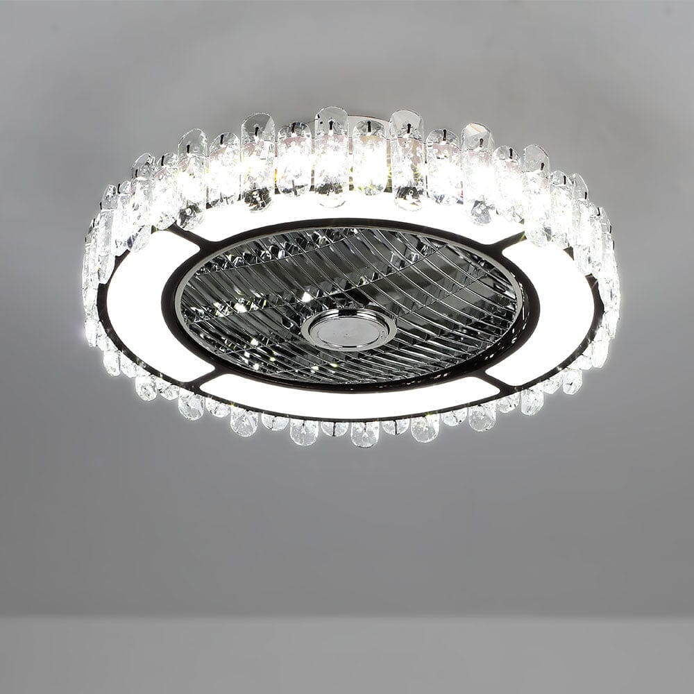 Stylish Round Crystal LED Flush Mount Ceiling Fan Light