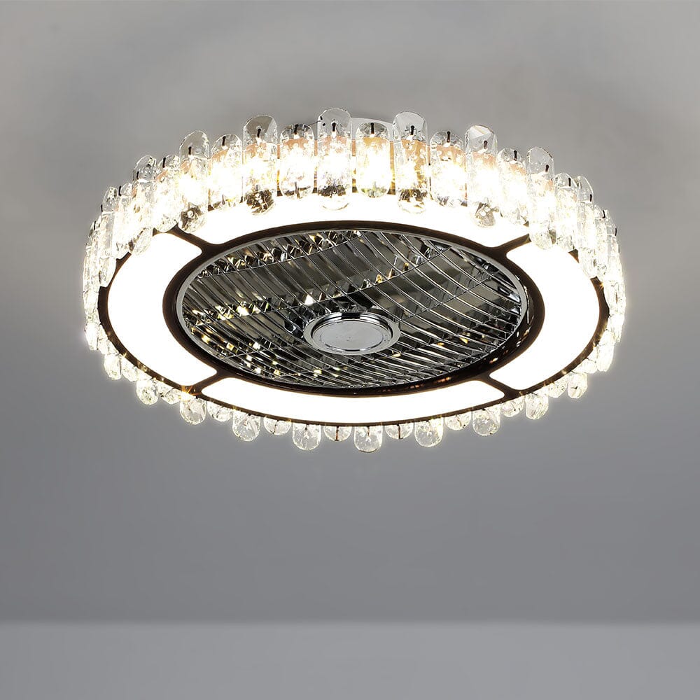 Stylish Round Crystal LED Flush Mount Ceiling Fan Light