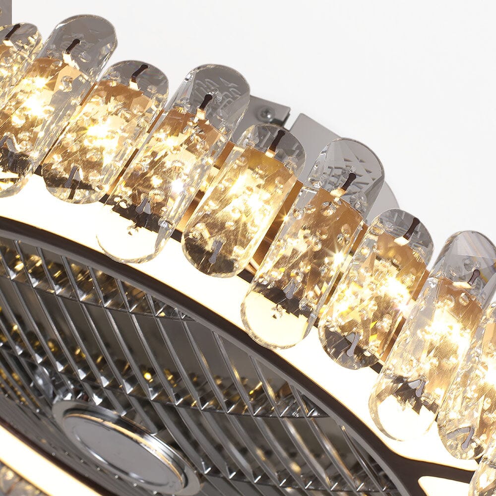 Stylish Round Crystal LED Flush Mount Ceiling Fan Light