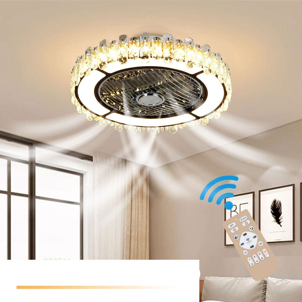 Stylish Round Crystal LED Flush Mount Ceiling Fan Light