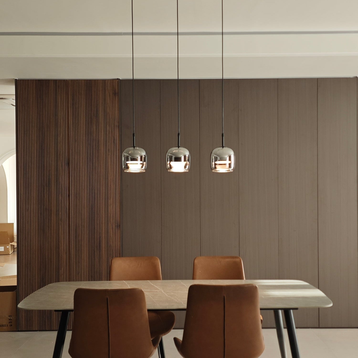 Modern Glass and Metal Pendant Light – Adjustable Chain Ceiling Fixture