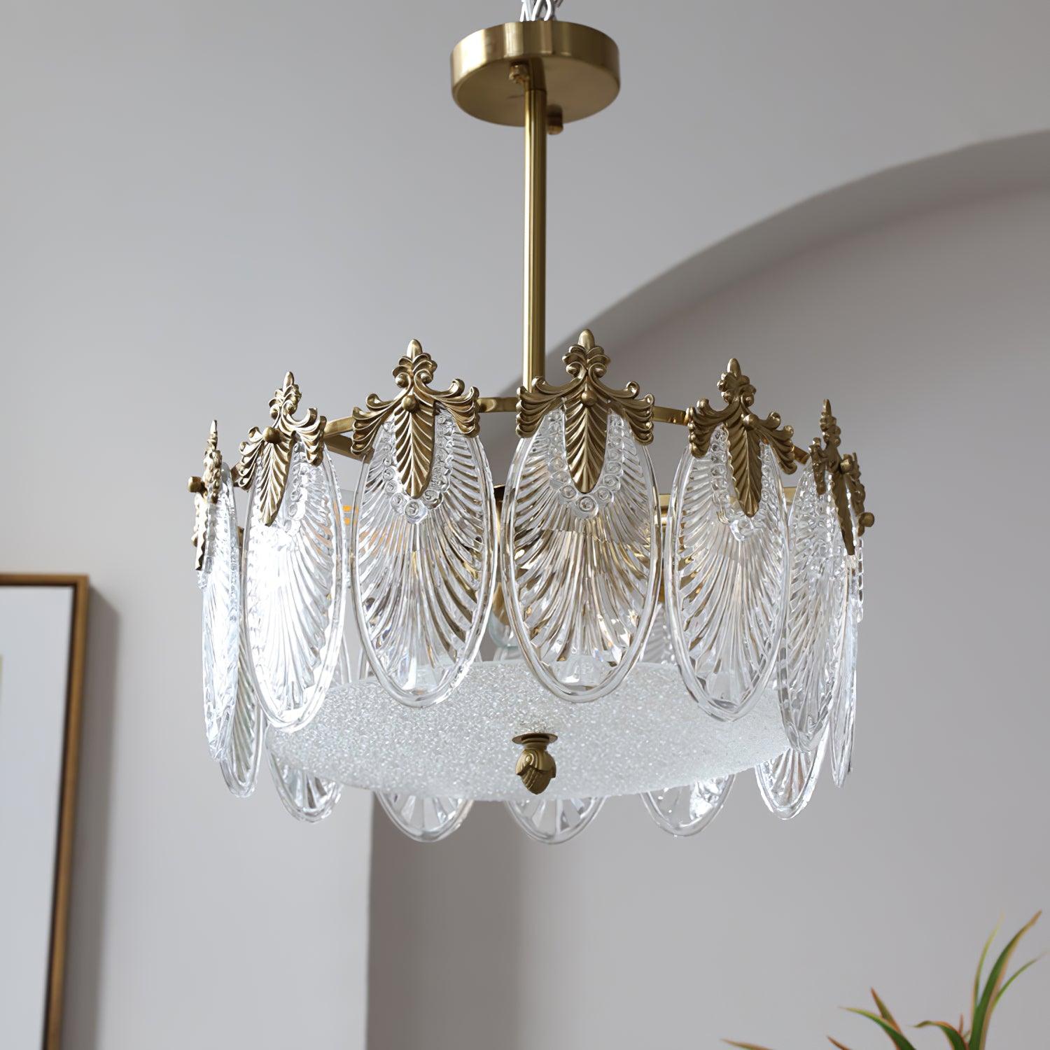 Etched Glass Round Chandelier – Modern Decorative Ceiling Light