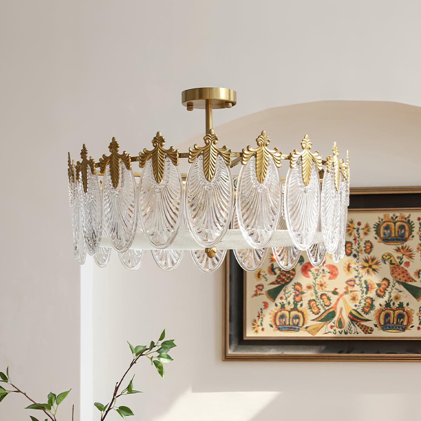 Etched Glass Round Chandelier – Modern Decorative Ceiling Light