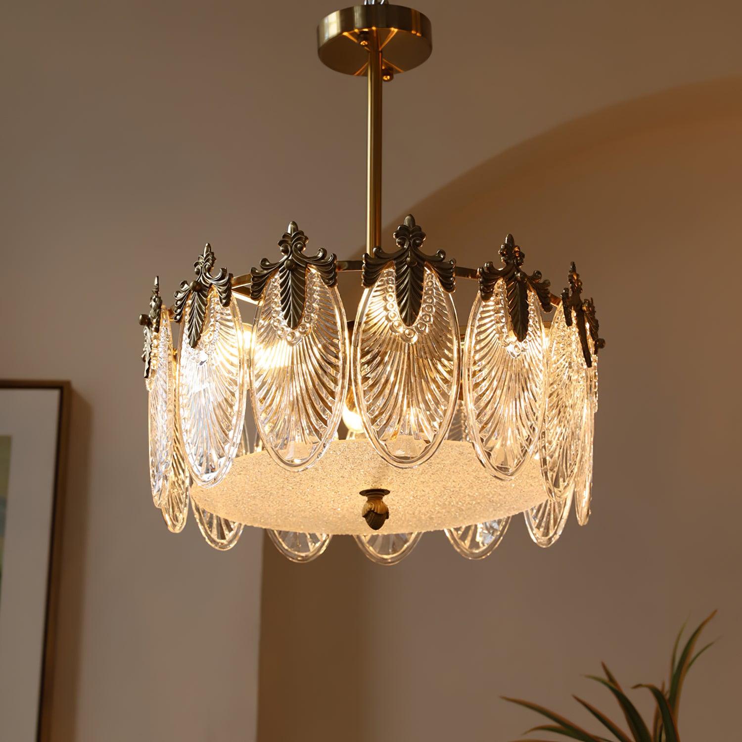 Etched Glass Round Chandelier – Modern Decorative Ceiling Light
