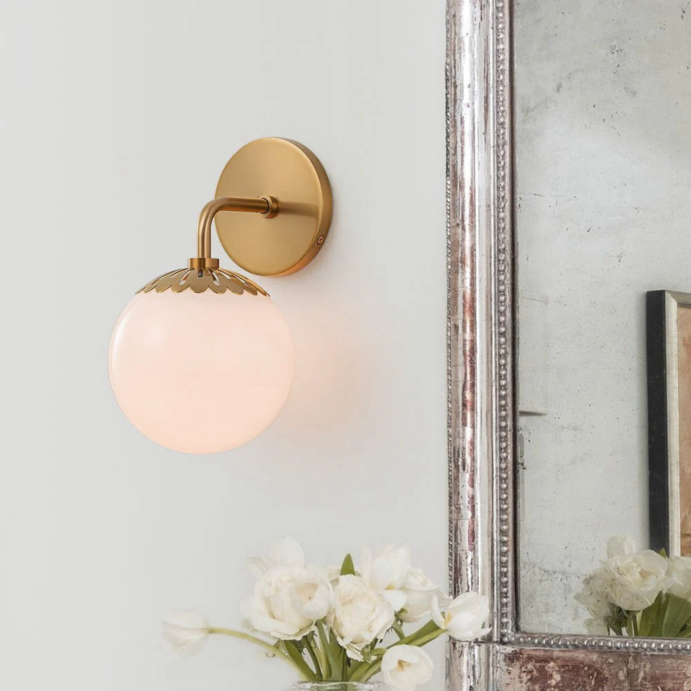 Brass Wall Sconce with Glass Globe – Flower-Inspired Modern Art Deco Light