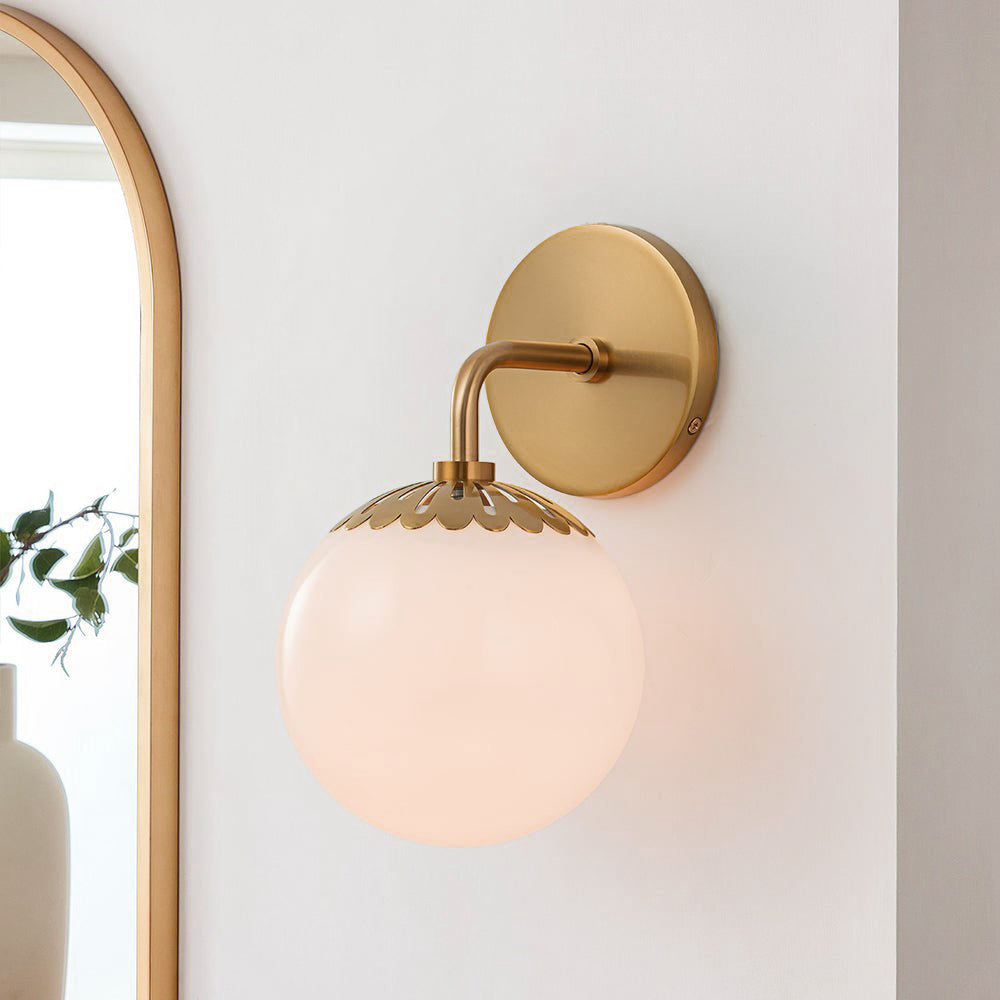 Brass Wall Sconce with Glass Globe – Flower-Inspired Modern Art Deco Light