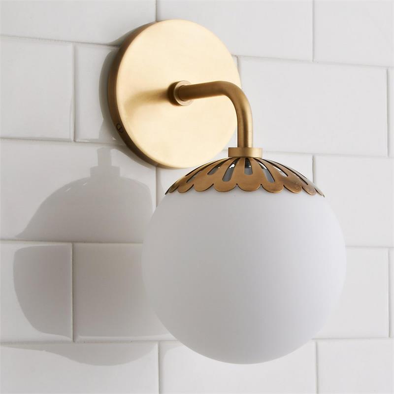Brass Wall Sconce with Glass Globe – Flower-Inspired Modern Art Deco Light