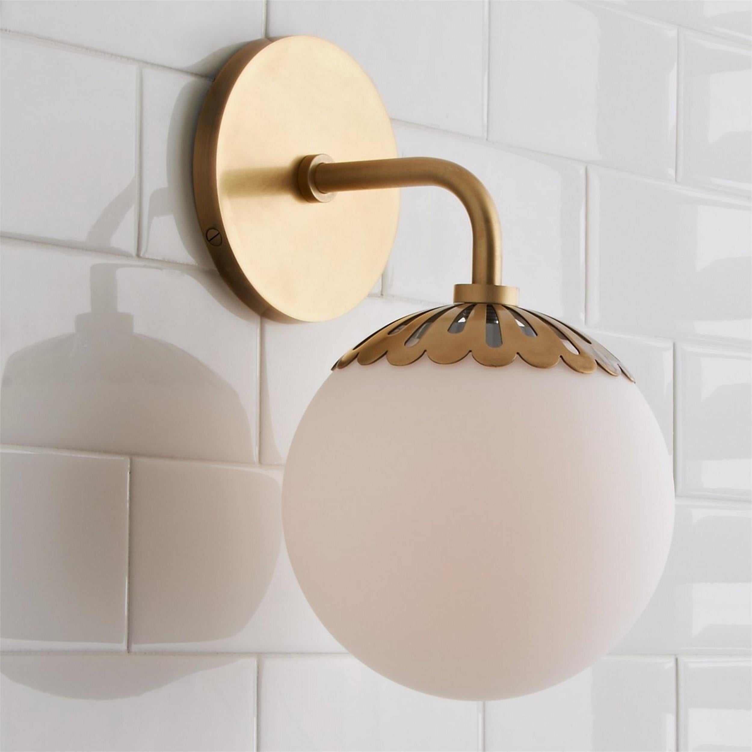 Brass Wall Sconce with Glass Globe – Flower-Inspired Modern Art Deco Light