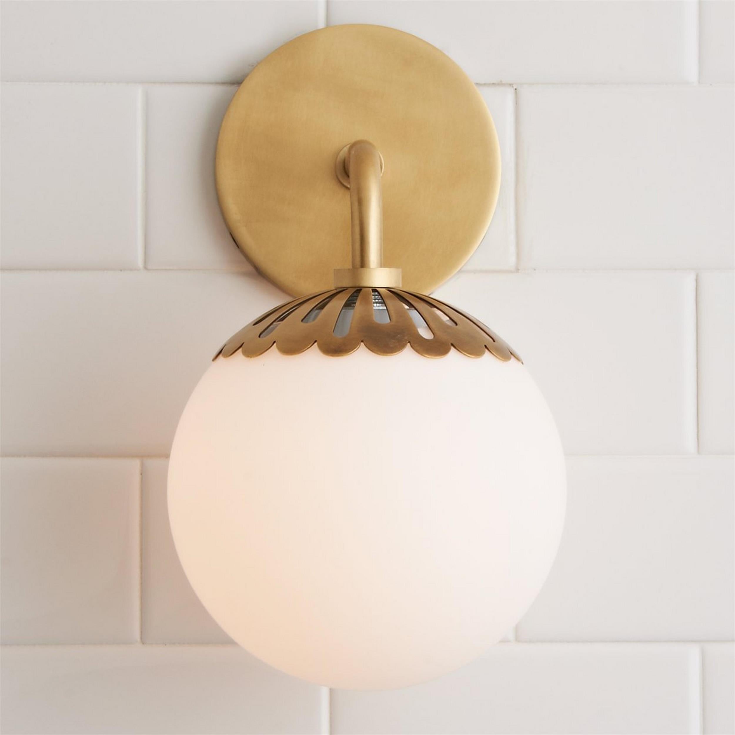 Brass Wall Sconce with Glass Globe – Flower-Inspired Modern Art Deco Light
