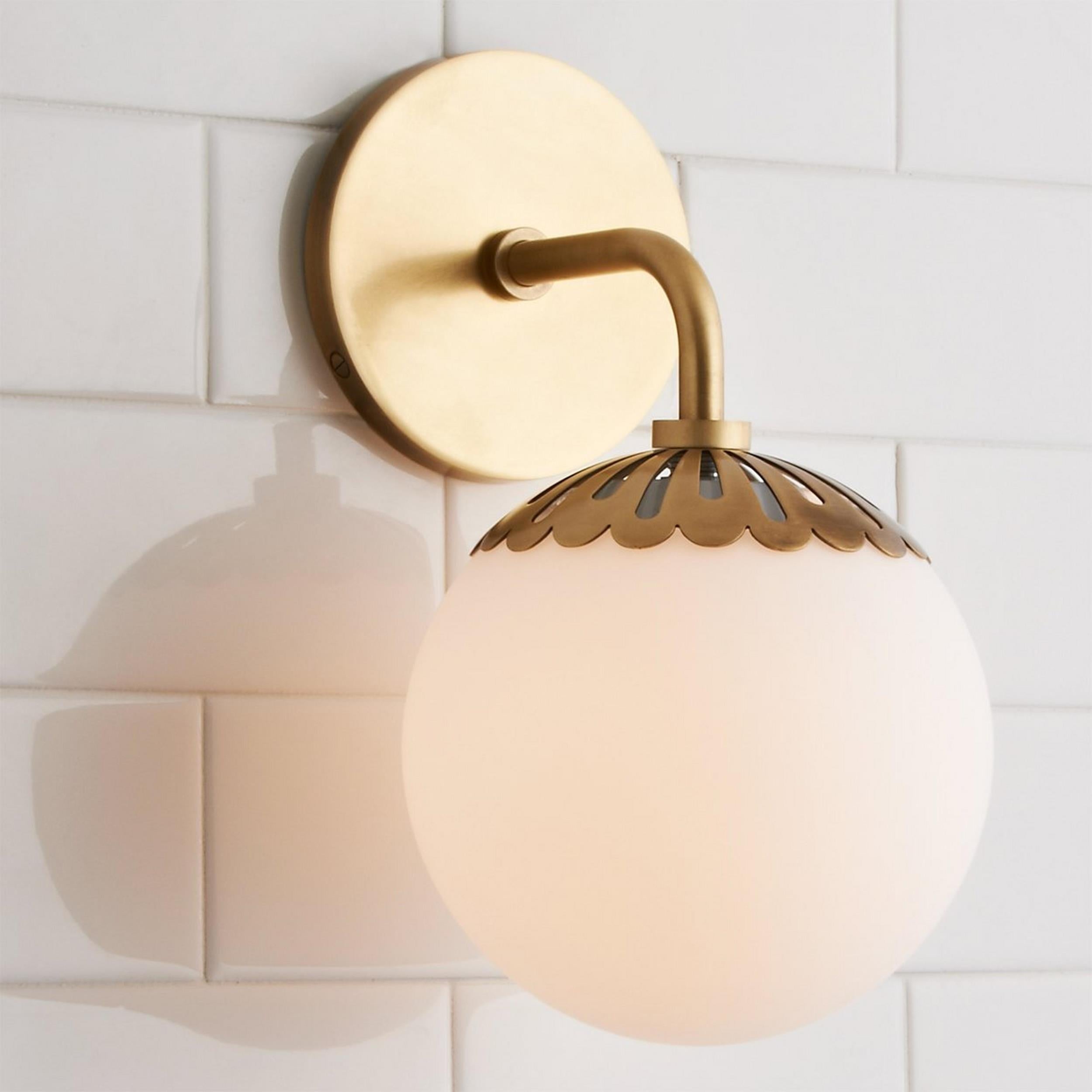 Brass Wall Sconce with Glass Globe – Flower-Inspired Modern Art Deco Light