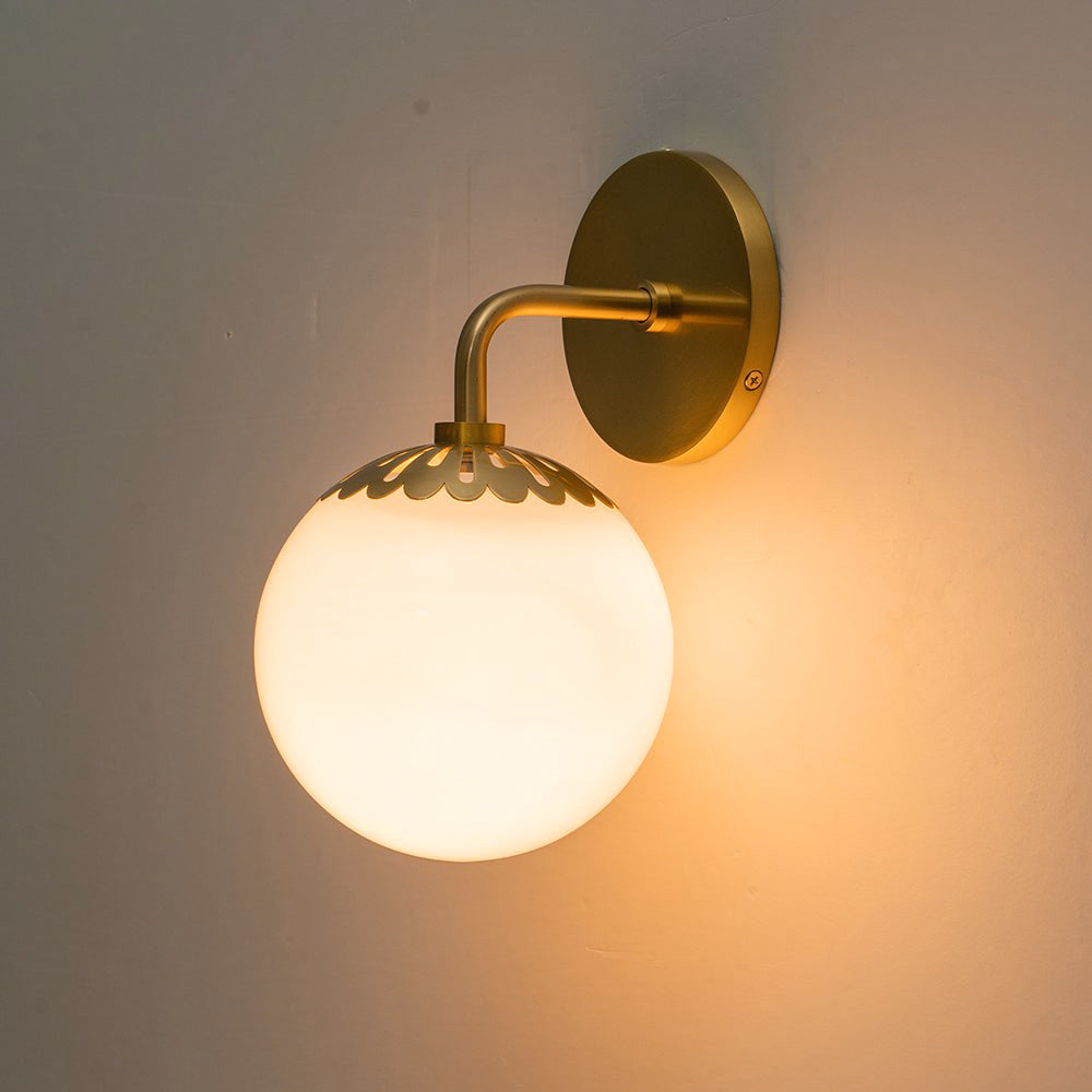 Brass Wall Sconce with Glass Globe – Flower-Inspired Modern Art Deco Light