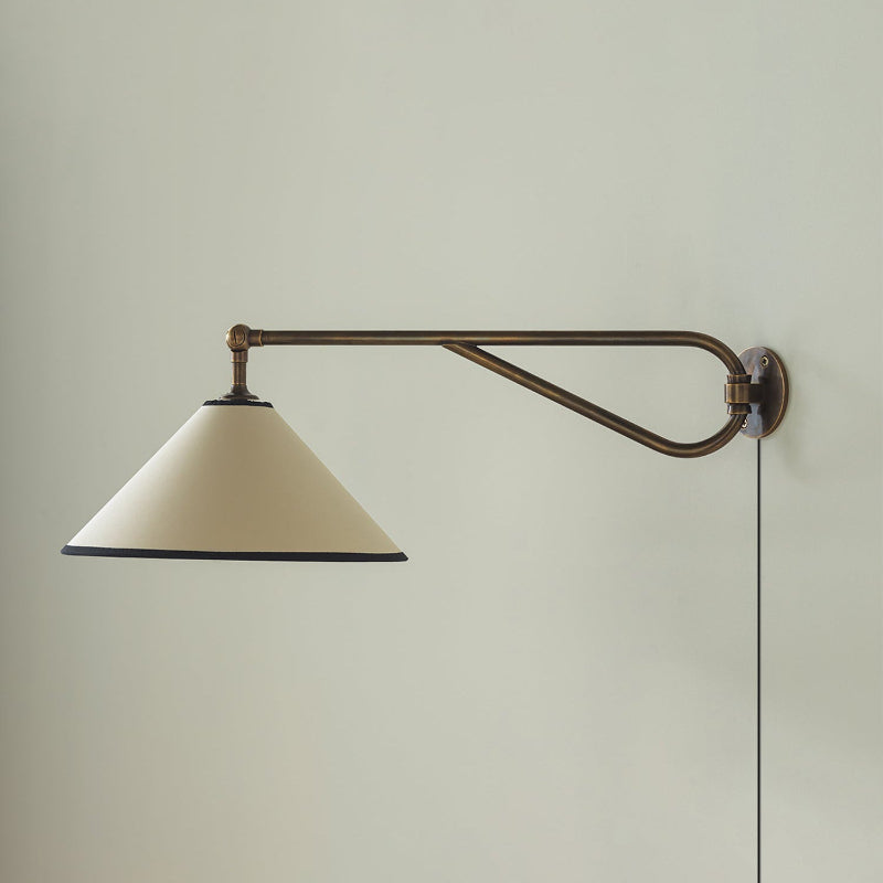 Antique Style Brass Wall Light - Fabric Shade Sconce