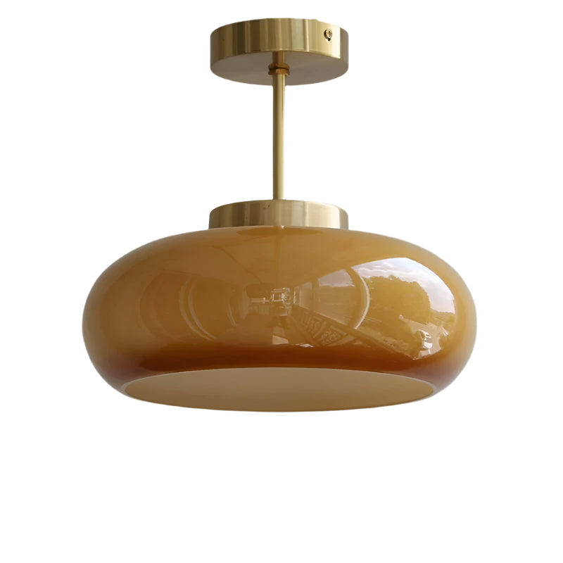 11" Mid-Century Style Semi Flush Ceiling Light with Orange Glass Shade