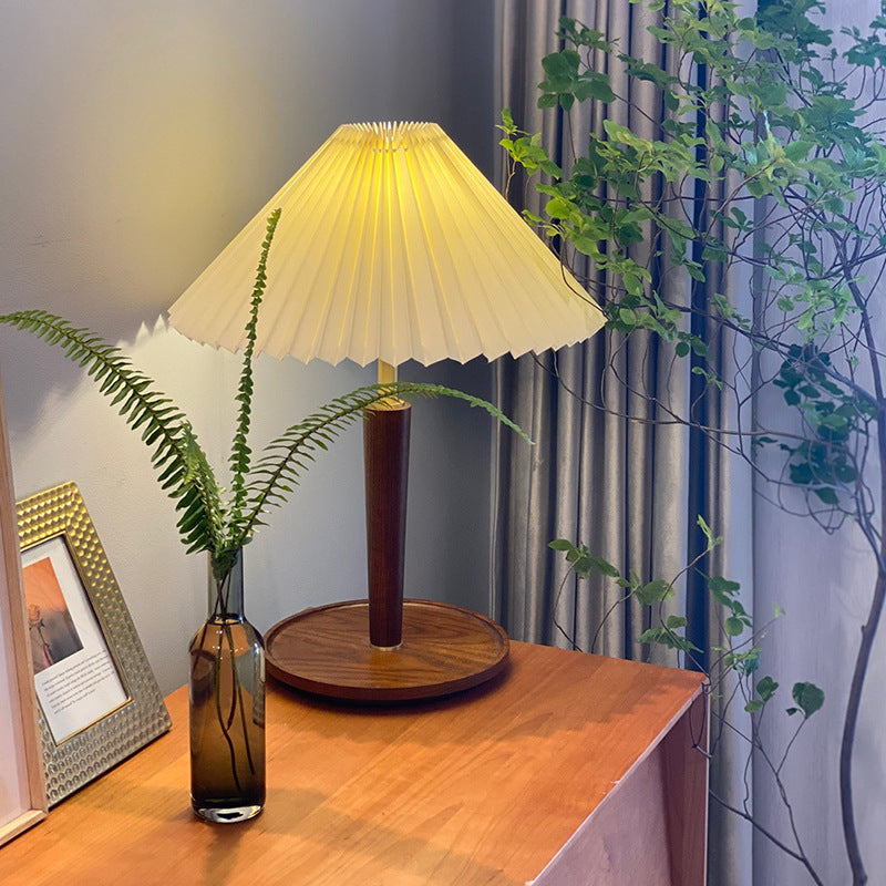 Rustic Pleated Wood Table Lamp