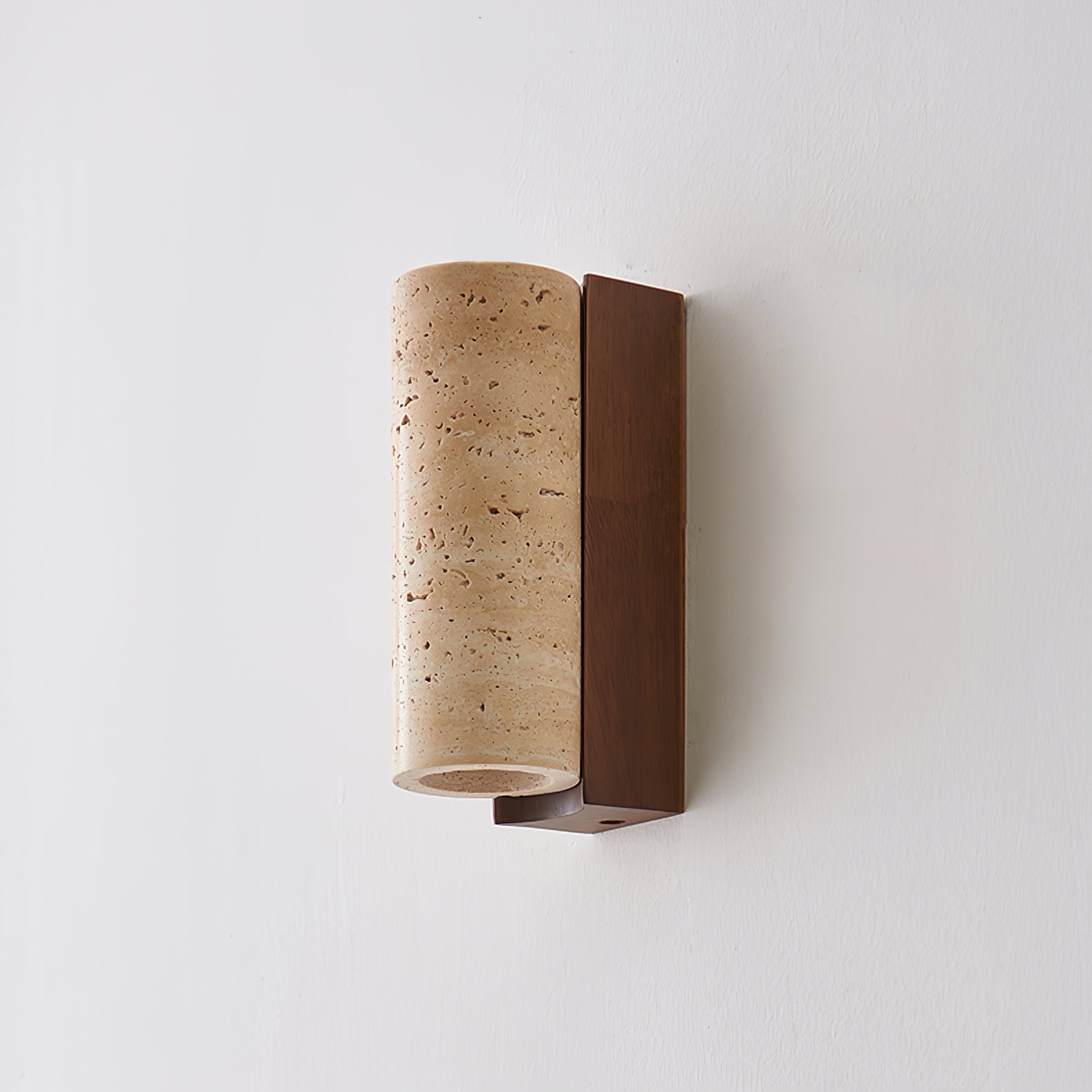 Minimalist Travertine Wall Light – Curved Shade with Wooden Accent Detail