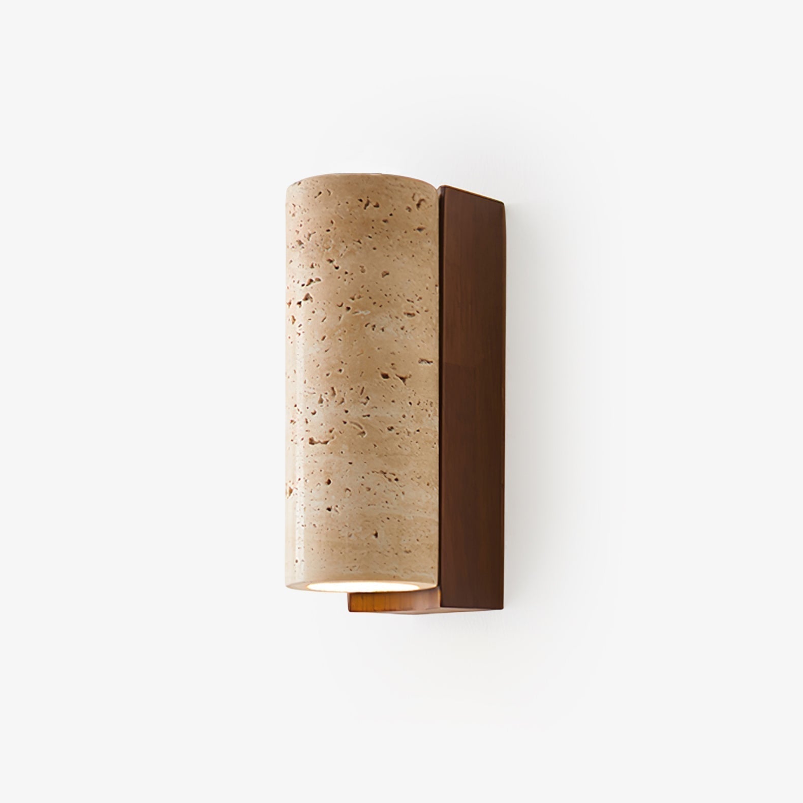 Minimalist Travertine Wall Light – Curved Shade with Wooden Accent Detail