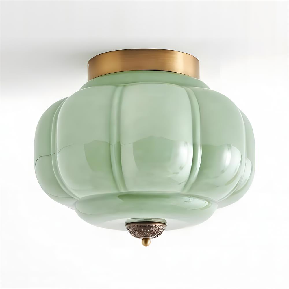 Flush Mount Ceiling Lamp – Stylish Green Glass Fixture