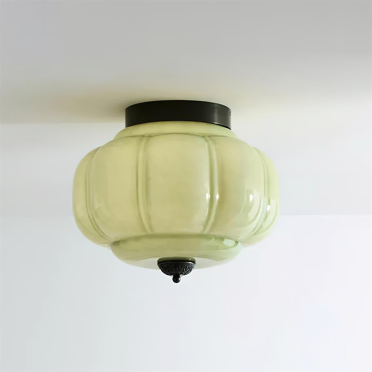 Flush Mount Ceiling Lamp – Stylish Green Glass Fixture