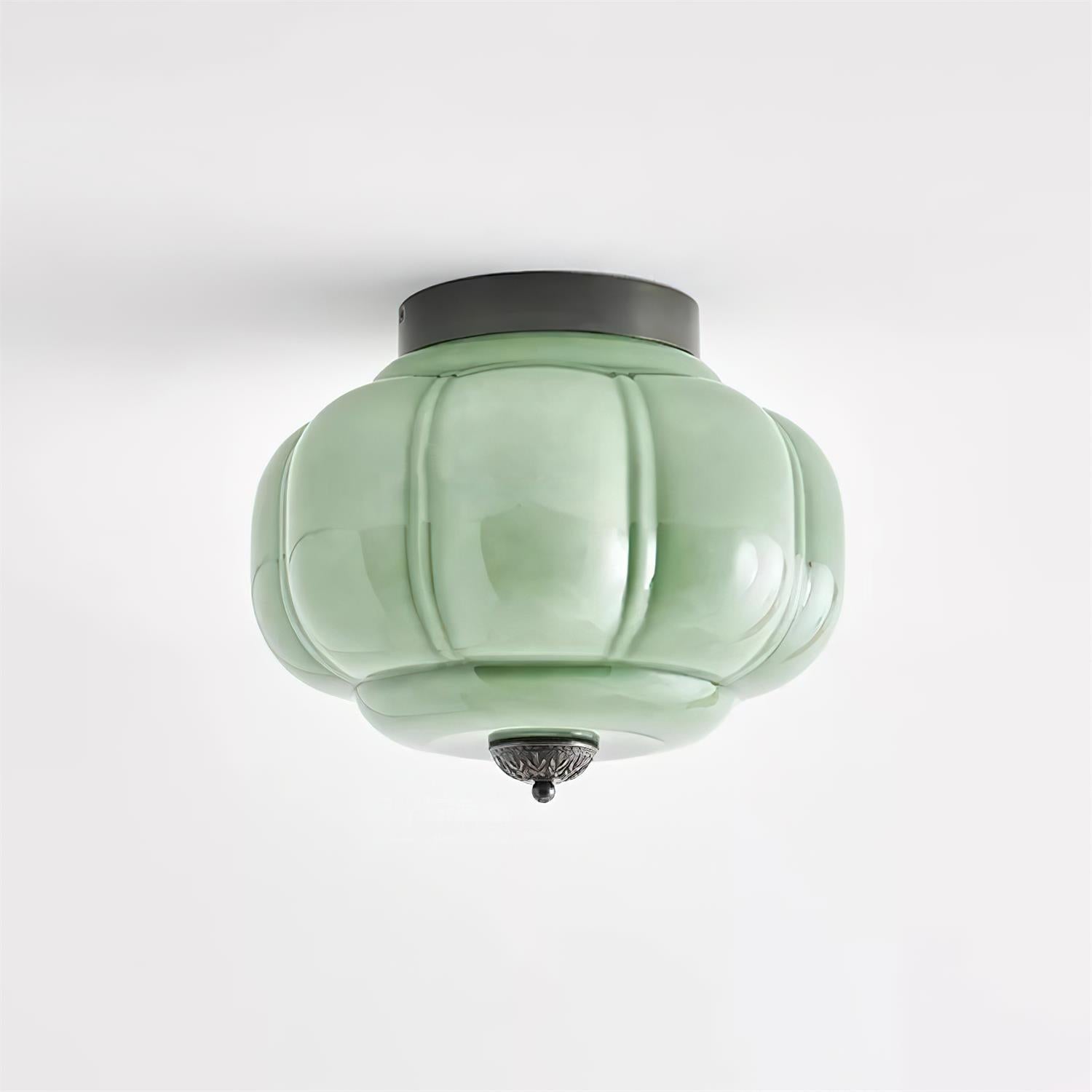 Flush Mount Ceiling Lamp – Stylish Green Glass Fixture