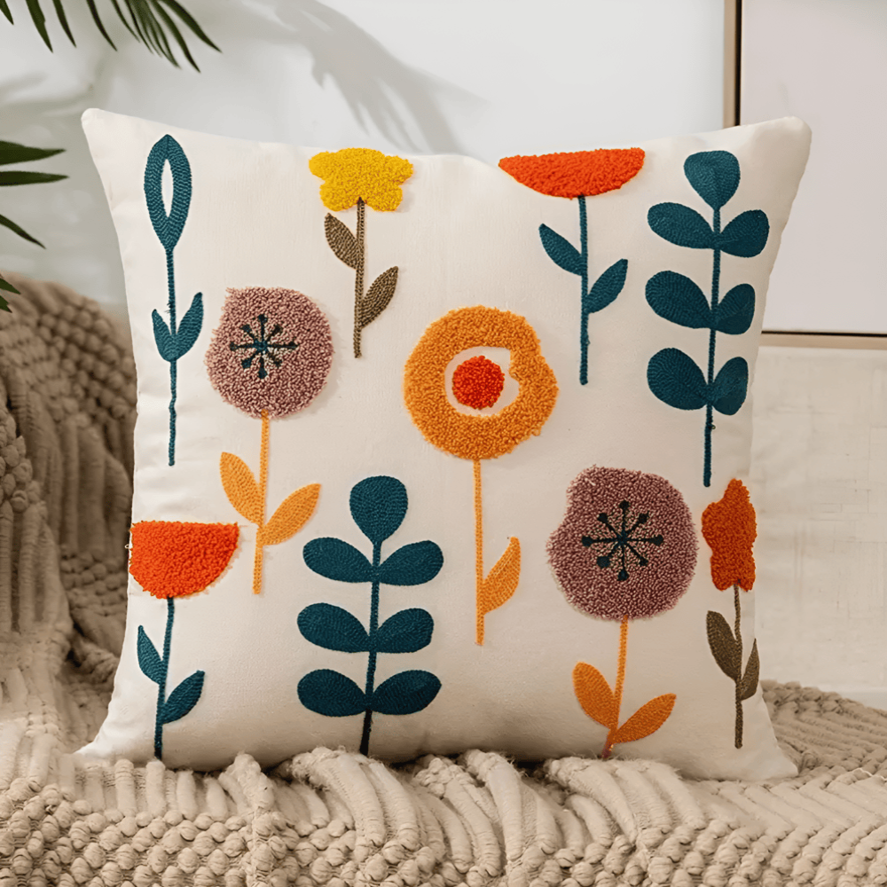 Floral Stitch Design Pillow Cover