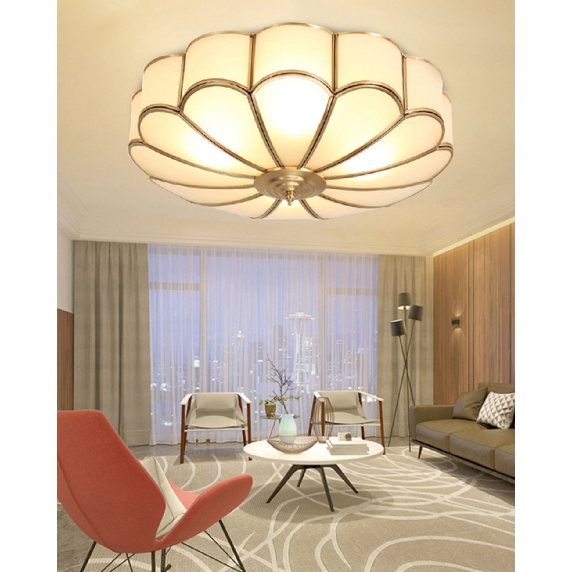 Flower Shape Glass Ceiling Lamp – Decorative Flush Mount Light Fixture