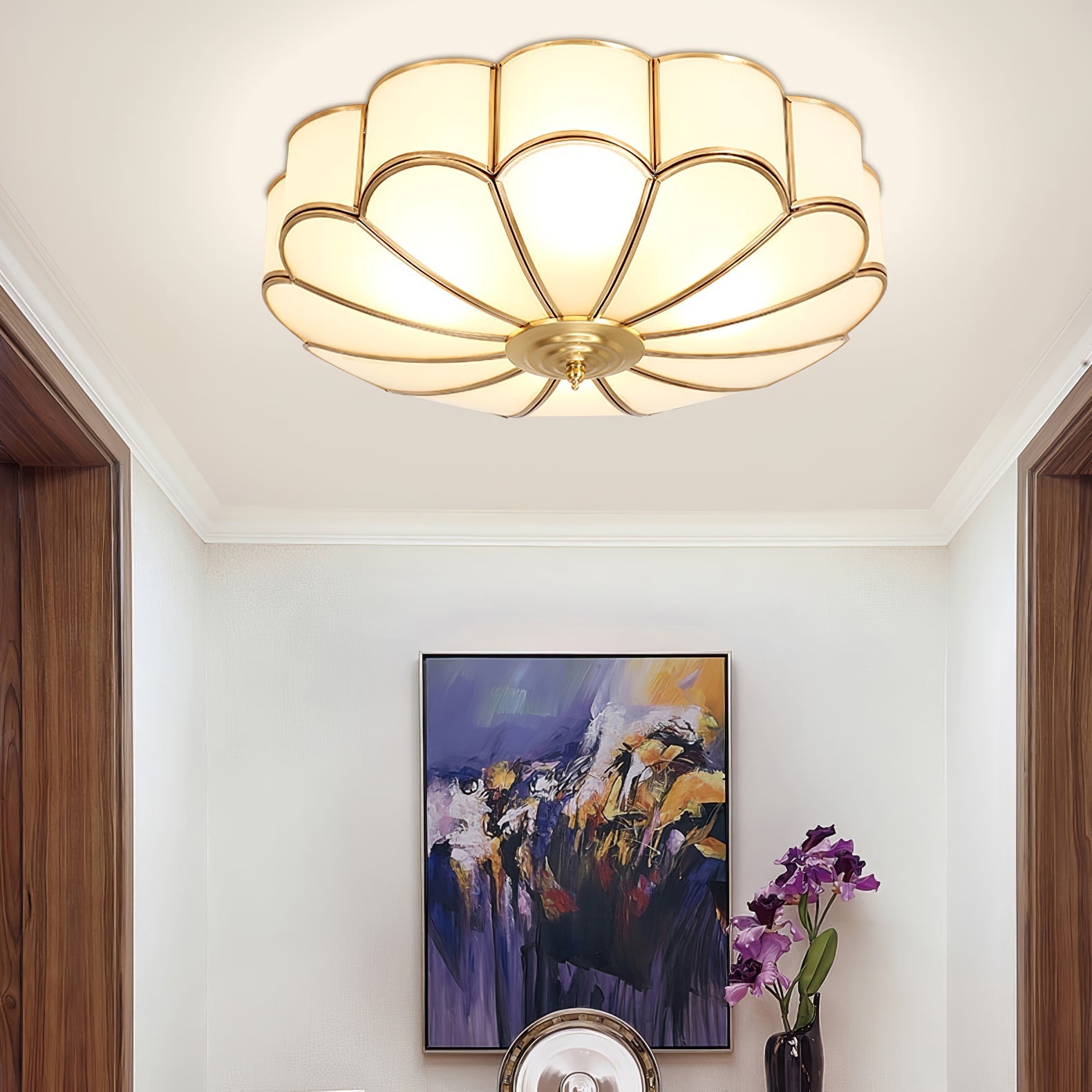 Flower Shape Glass Ceiling Lamp – Decorative Flush Mount Light Fixture