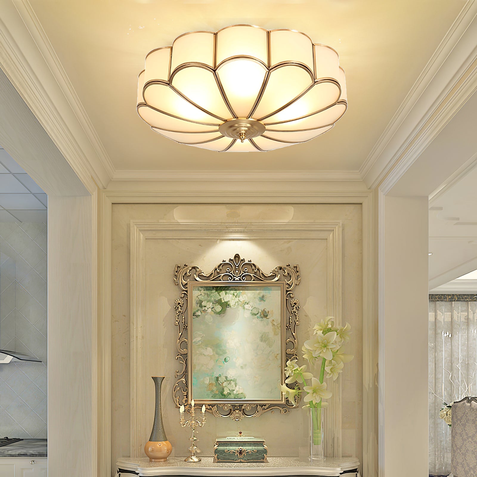 Flower Shape Glass Ceiling Lamp – Decorative Flush Mount Light Fixture