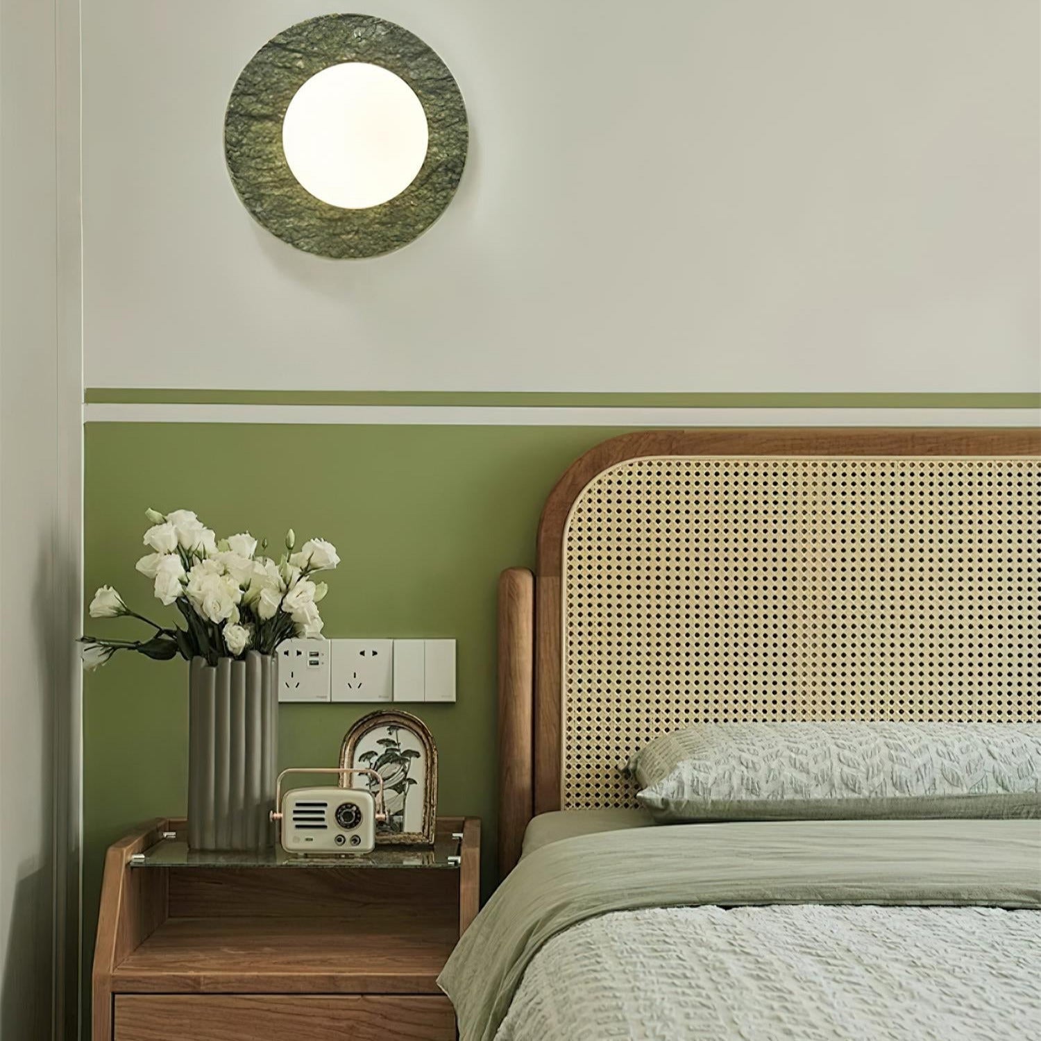 Stylish Green Marble Wall Sconce – Frosted Glass Globe Shade Lamp