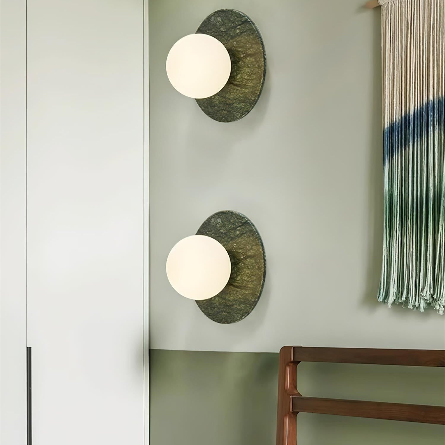 Stylish Green Marble Wall Sconce – Frosted Glass Globe Shade Lamp