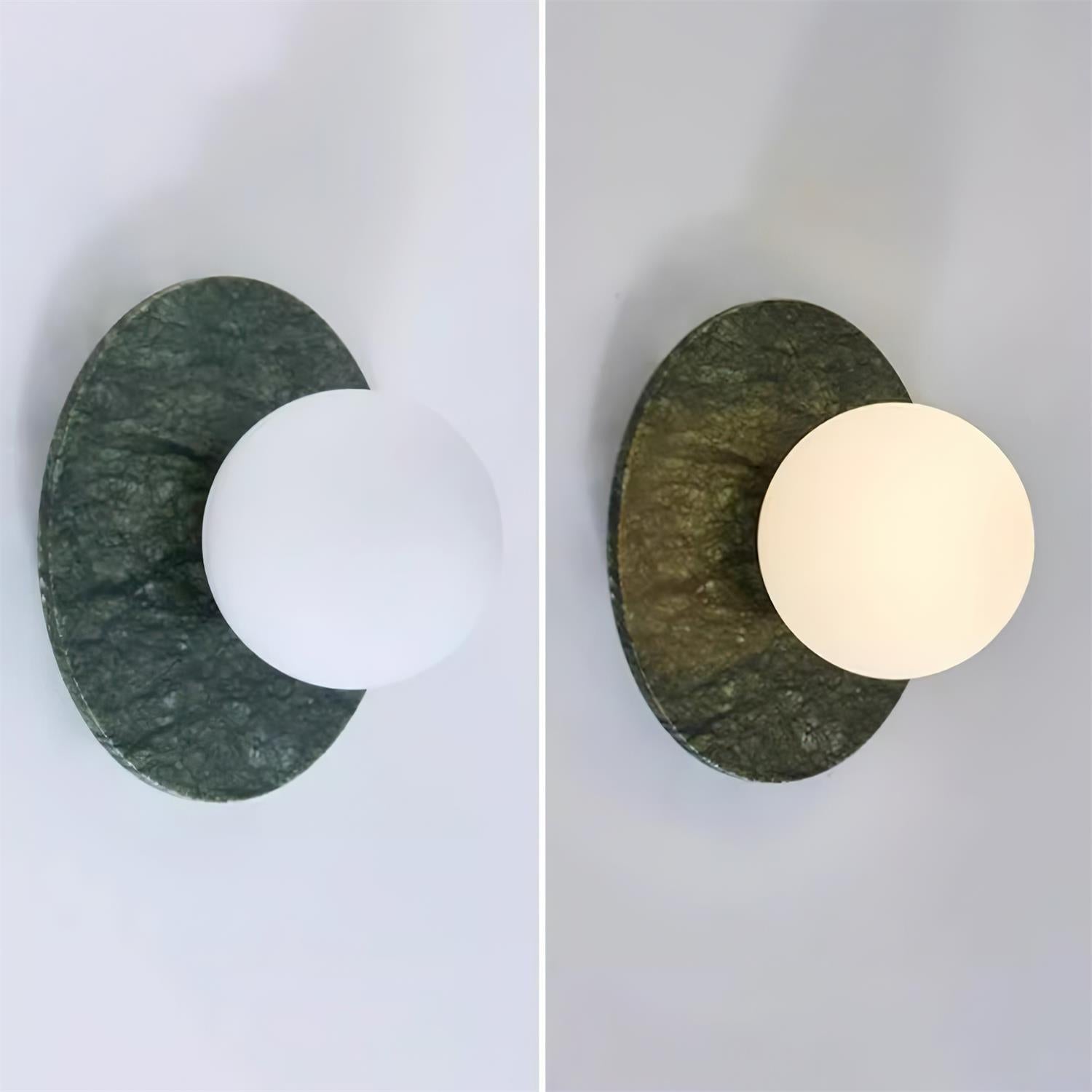 Stylish Green Marble Wall Sconce – Frosted Glass Globe Shade Lamp