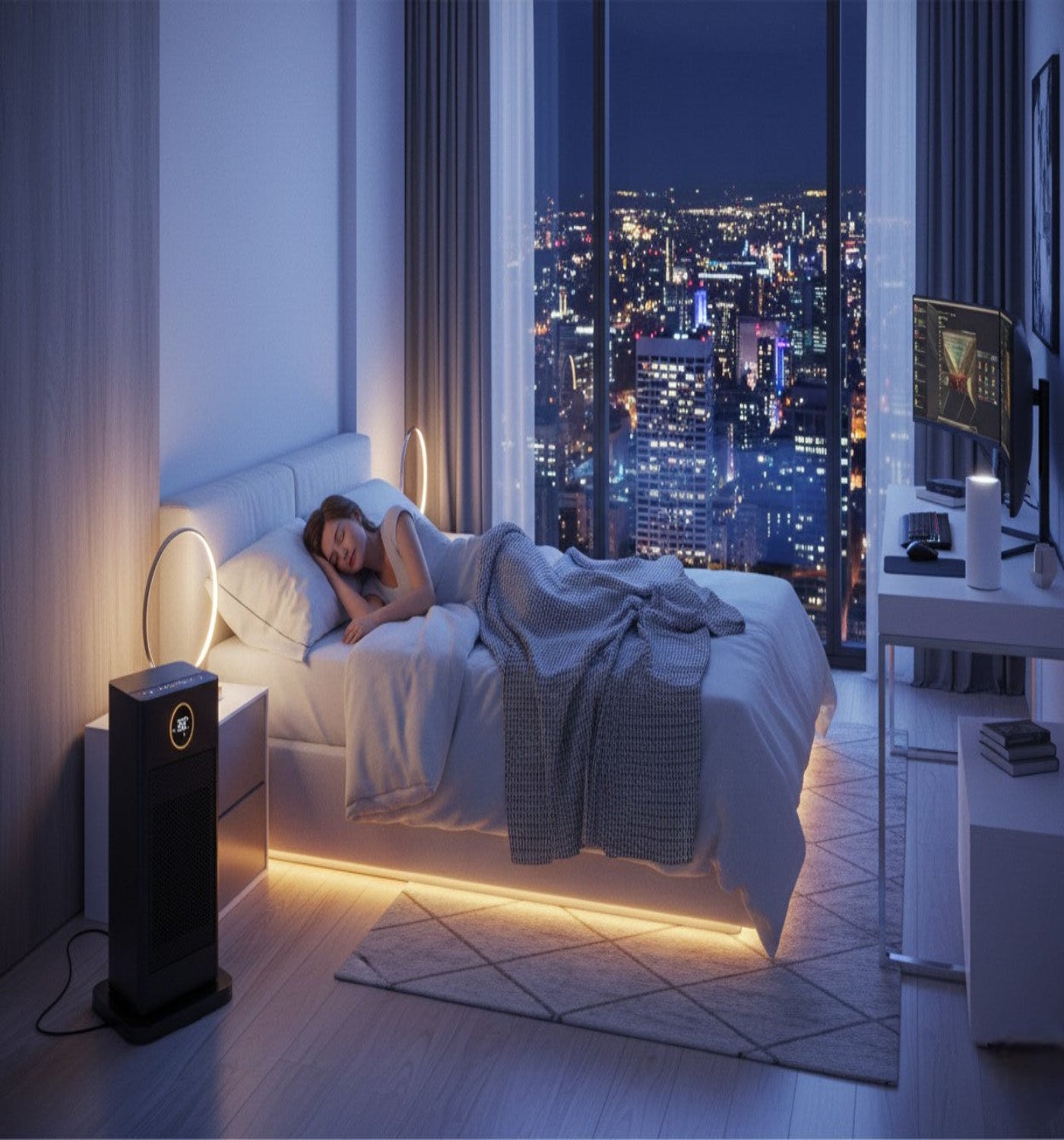 Remote Control Electric Fan Heater 1500W with Humidifier and Ambient Light
