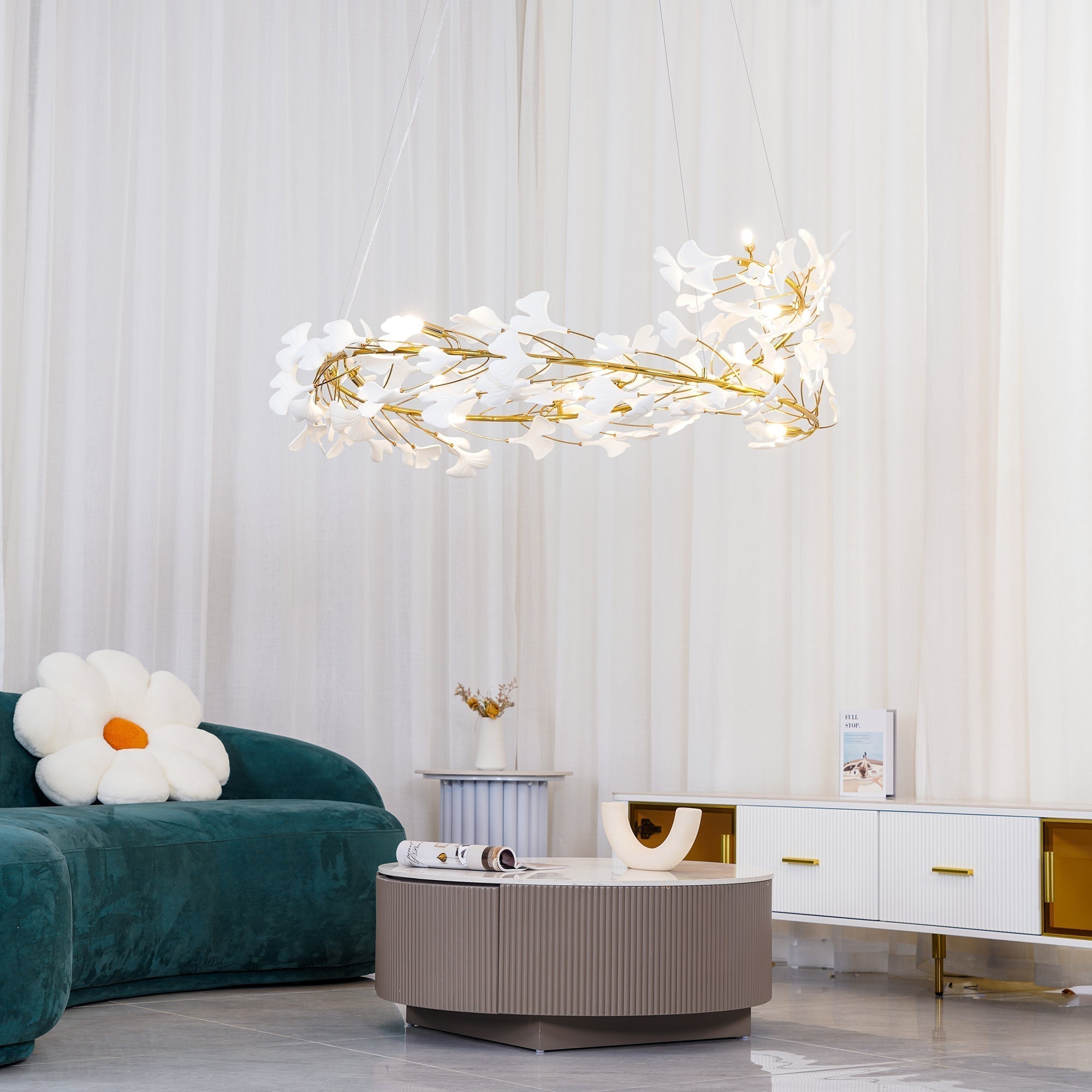 Modern Metal & Ceramic Chandelier – Sculptural Swirl Design Ceiling Fixture