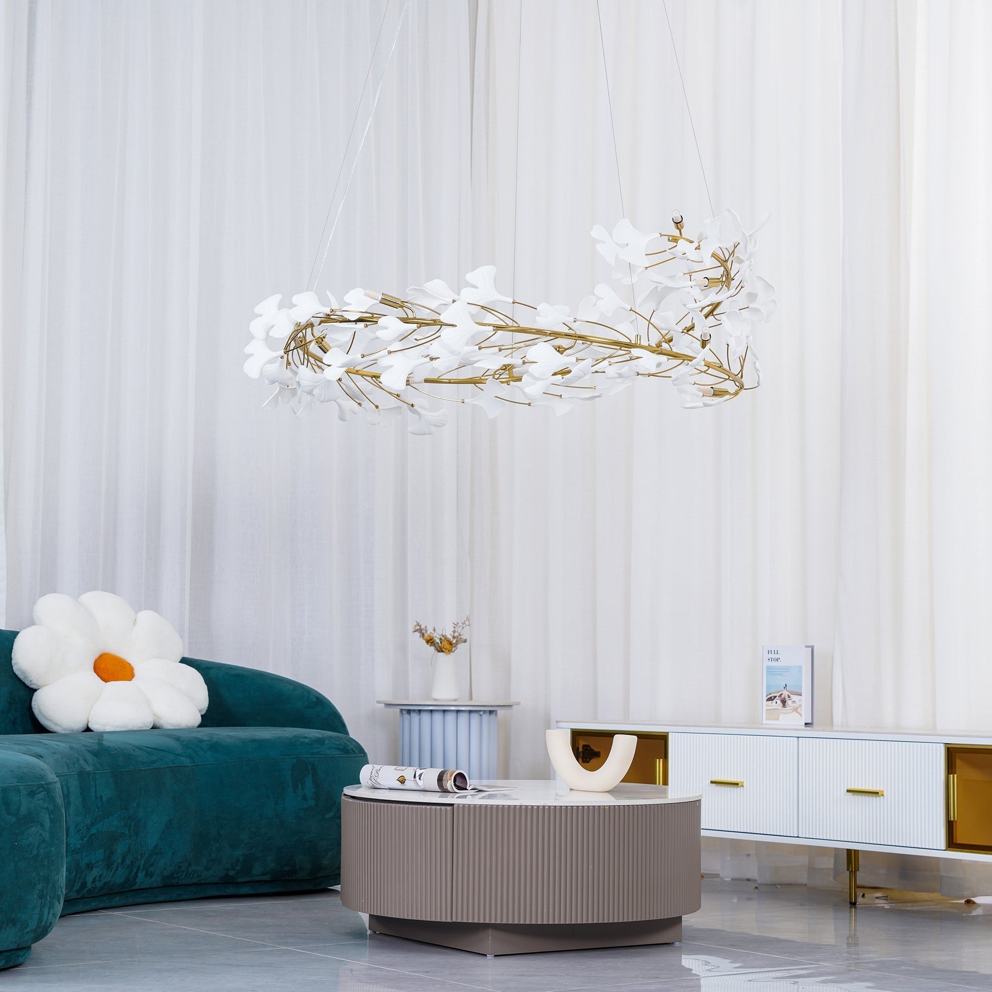 Modern Metal & Ceramic Chandelier – Sculptural Swirl Design Ceiling Fixture