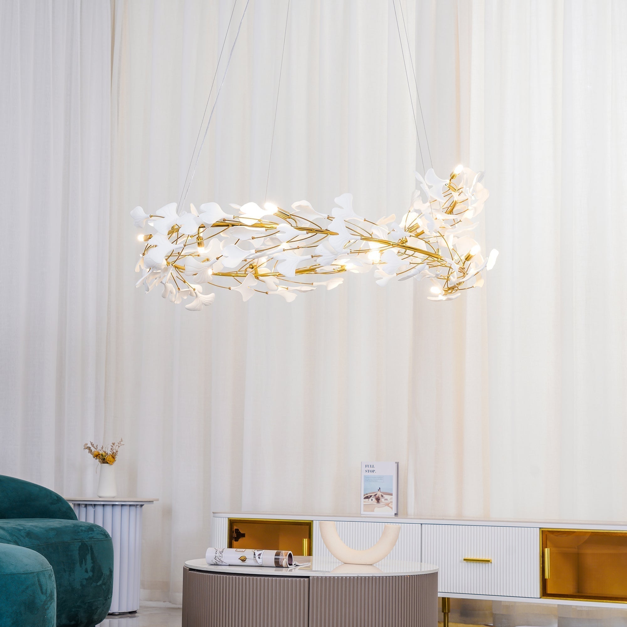 Modern Metal & Ceramic Chandelier – Sculptural Swirl Design Ceiling Fixture