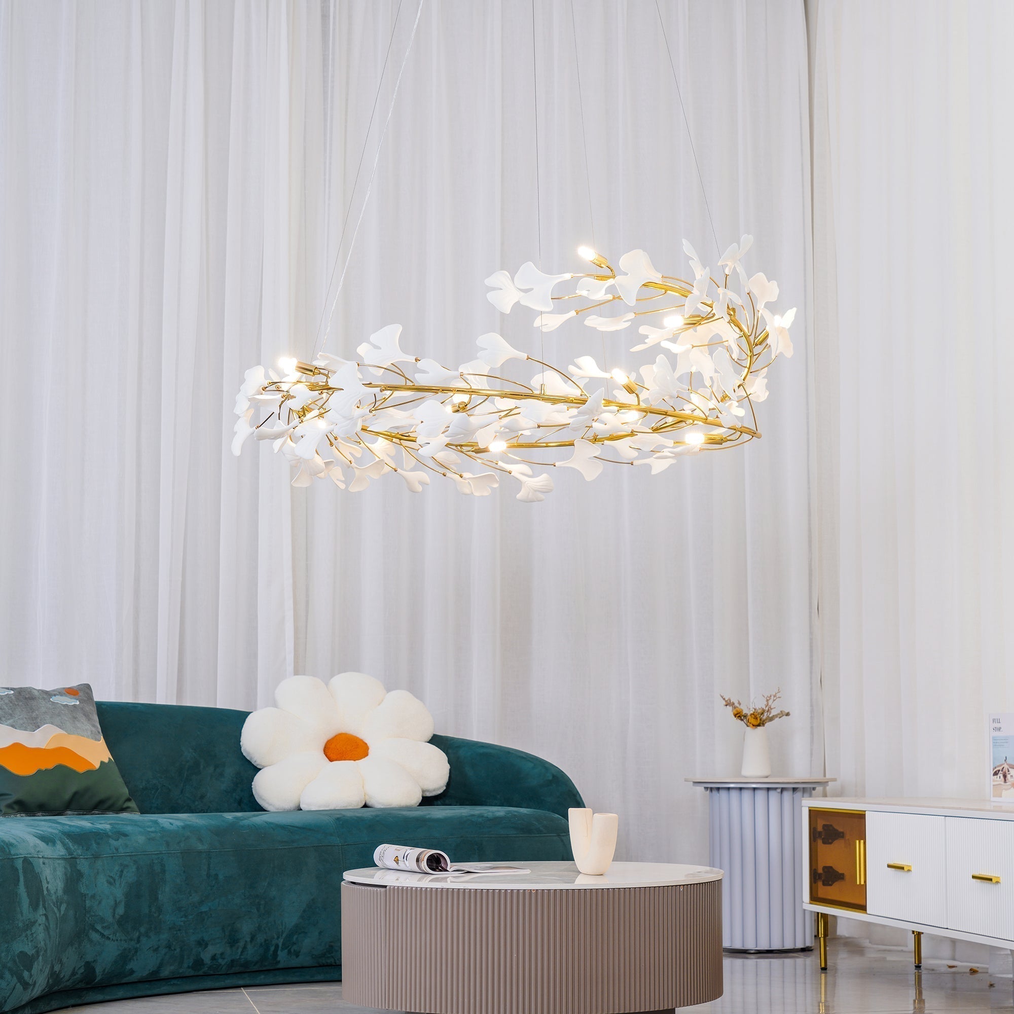 Modern Metal & Ceramic Chandelier – Sculptural Swirl Design Ceiling Fixture