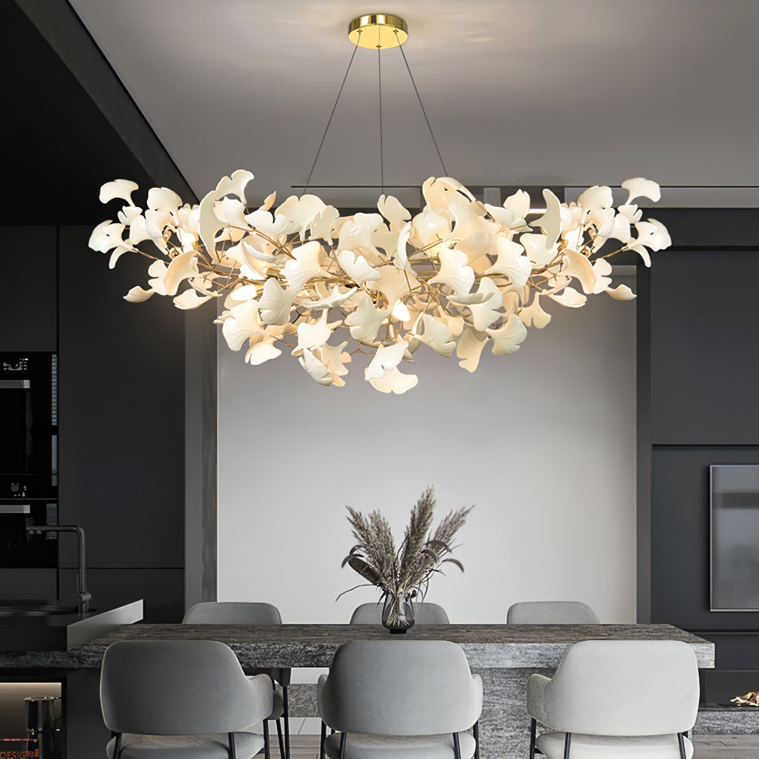 Modern Ceramic Gingko Tree Petal Chandelier