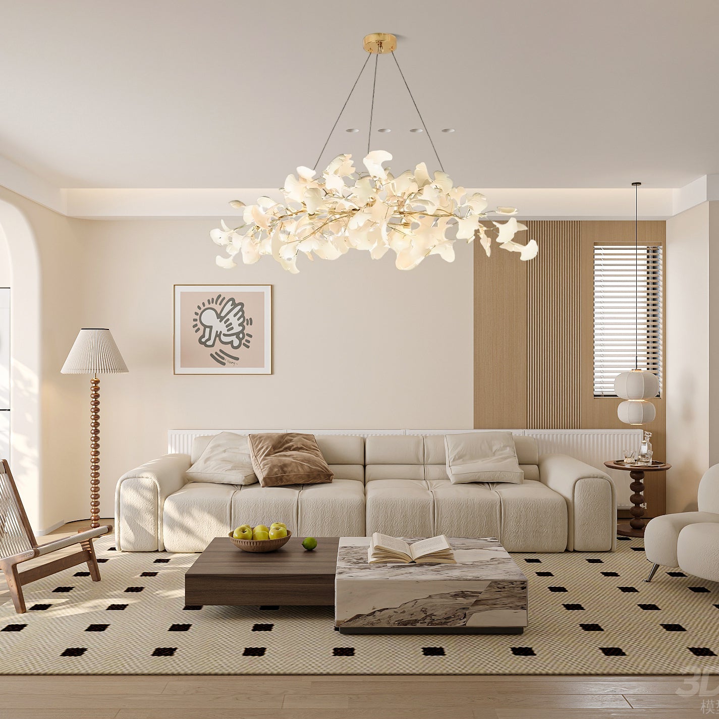 Contemporary Ceramic Gingko Petal Tree Chandelier - Modern Ceiling Lamp