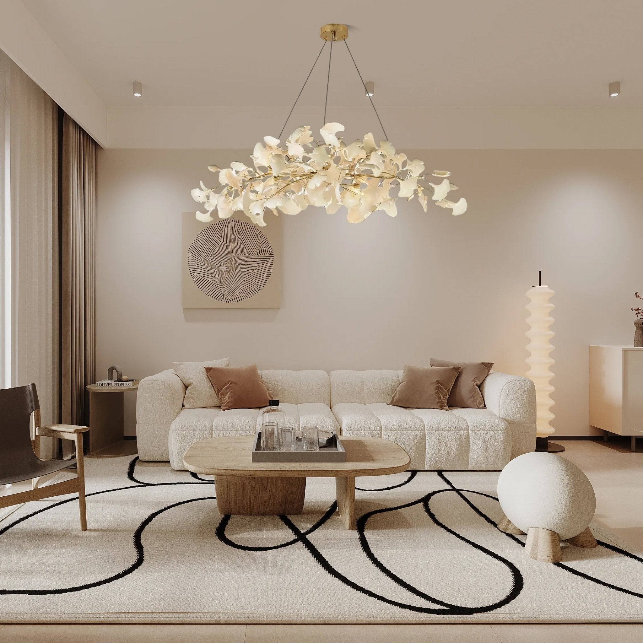 Contemporary Ceramic Gingko Petal Tree Chandelier - Modern Ceiling Lamp