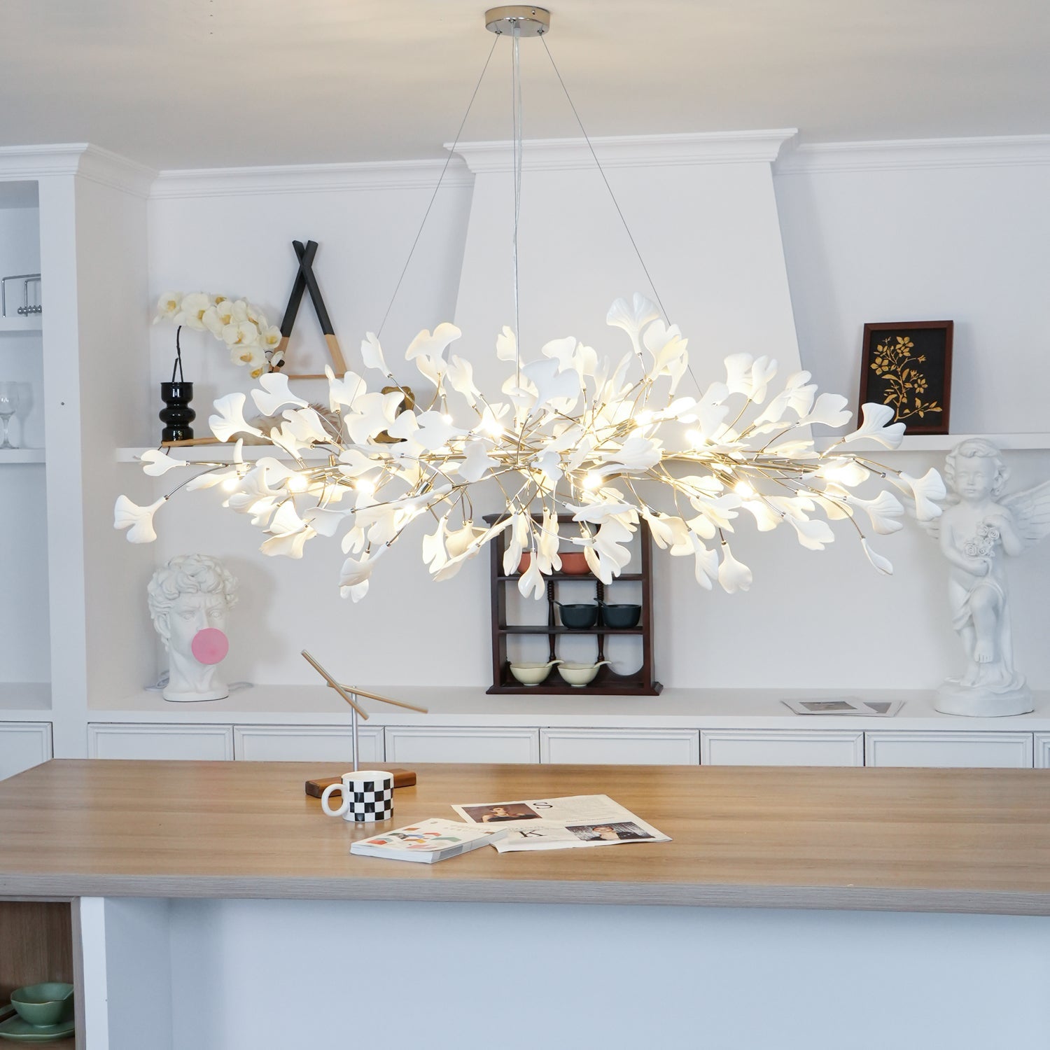 Contemporary Ceramic Gingko Petal Tree Chandelier - Modern Ceiling Lamp